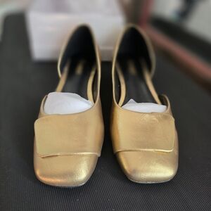 Gold Side Cut Block Heels - Women's Shoes